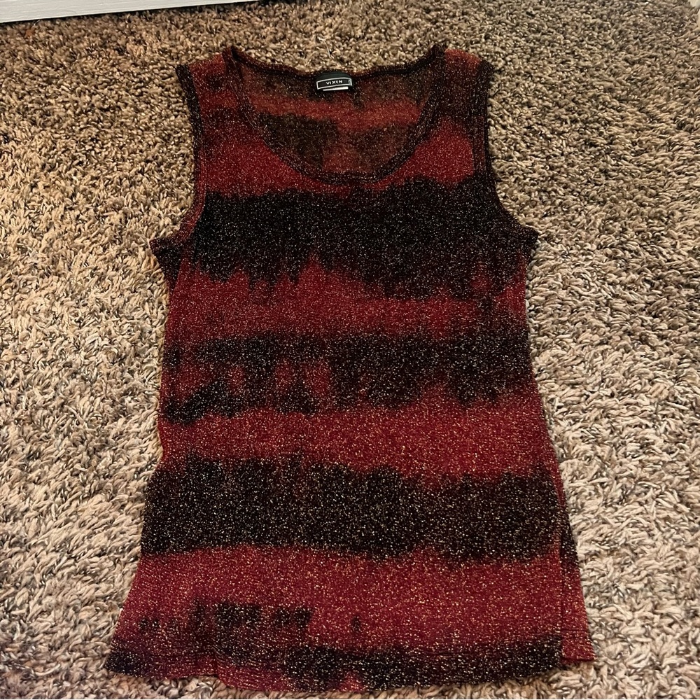 Vixen Glittery Red and Black Tank Top